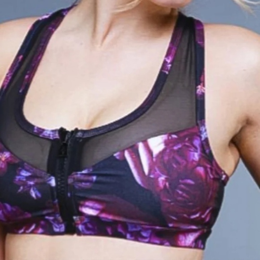 PopFlex Women’s Floral Mesh Padded Sports Bra Size 8 Zip front